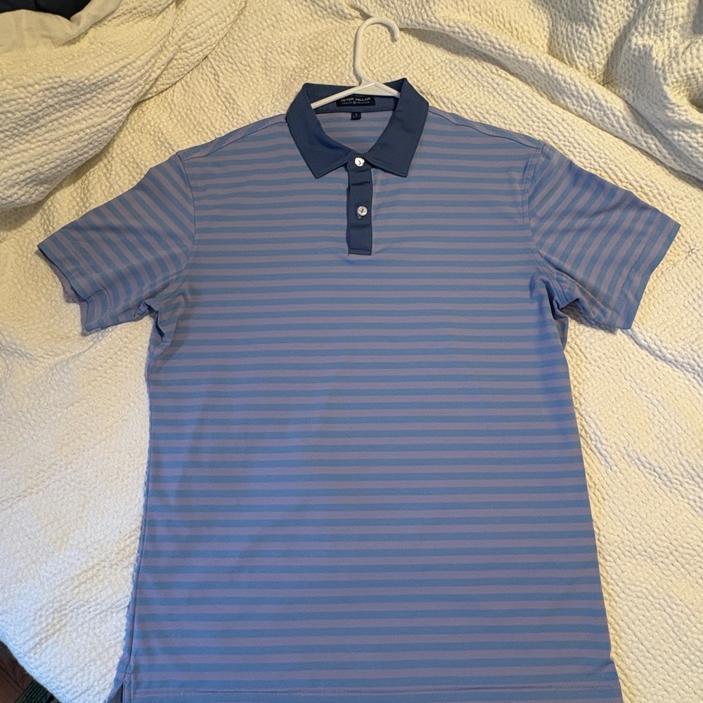 Peter Millar Blue Striped Polo Shirt, Size Small, Crown Crafted Fit.
